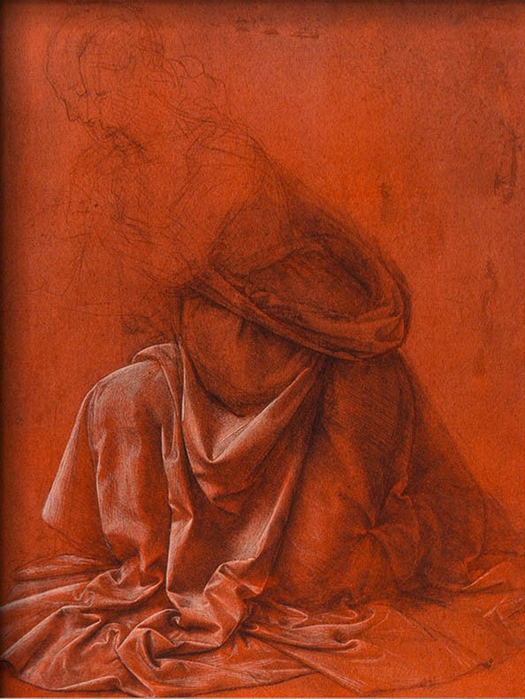 Study for the Folds of a Garment of a Female Figure Silverpoint Drawing By Leonardo Da Vinci